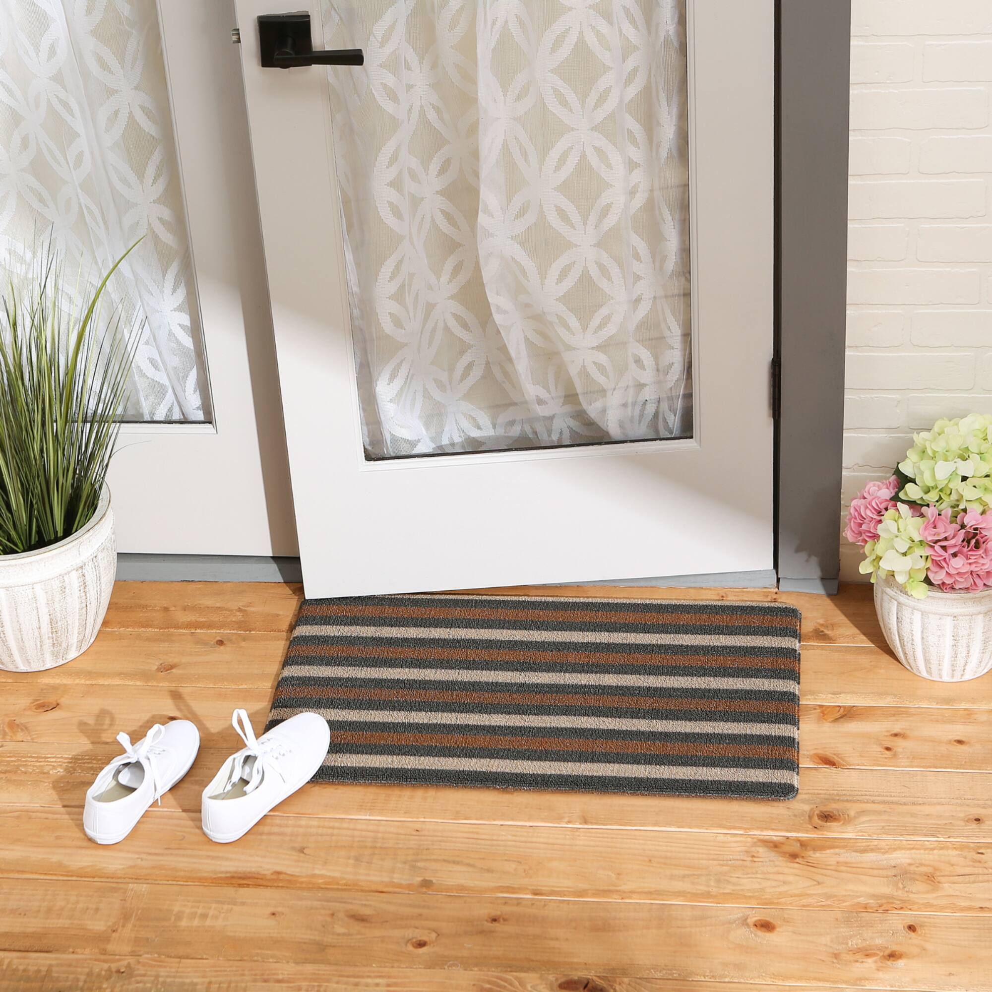 Brown Bangal Stripe Tufted Loop Textilene Mat